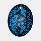 陰陽の蝶、青及び黒 セラミックオーナメント (右)