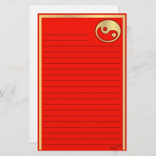 陰陽の金ゴールドの赤い旧正月 便箋 (正面/裏面)