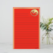 陰陽の金ゴールドの赤い旧正月 便箋 (スタンド正面)