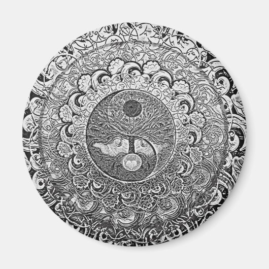 陰陽の銀色の木 マグネット (正面)