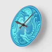 陰陽の青く中国のなドラゴン ラウンド壁時計 (傾斜)