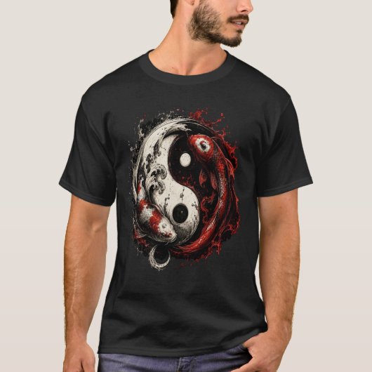陰陽の魚のバランスデザイン Tシャツ (正面)