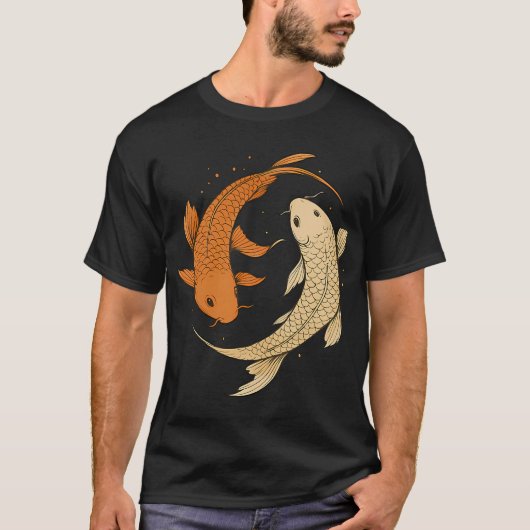 陰陽の鯉の魚の調和イラスト Tシャツ (正面)