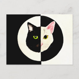 陰陽の黒と白の猫の顔のペイント ポストカード