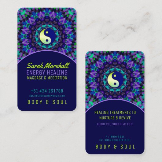 陰陽エネルギーヒーリングパープルブルーブライトグリーン 名刺 (正面/裏面)