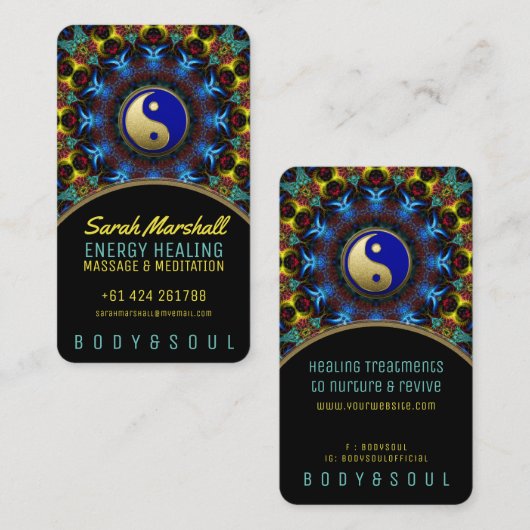 陰陽エネルギー王室のヒーリングブルー金ゴールド 名刺 (正面/裏面)