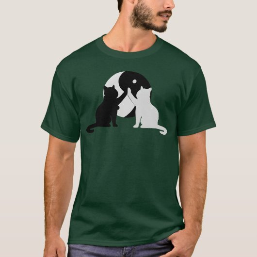陰陽キャットおもしろい猫好きヴィンテージ Tシャツ (正面)
