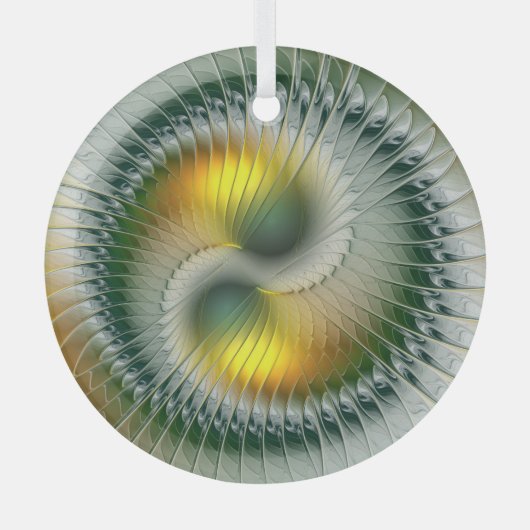 陰陽クリスマスカラー抽象芸術フラクタルアート ガラスオーナメント (正面)