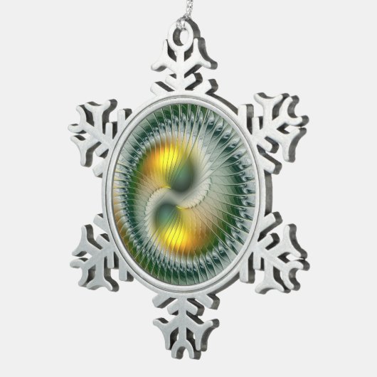 陰陽クリスマスカラー抽象芸術フラクタルアート スノーフレークピューターオーナメント (右)