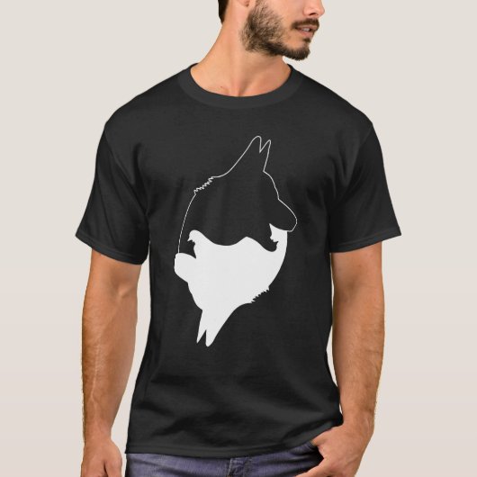 陰陽クール犬かわいいドイツの白いIのシェパード Tシャツ (正面)