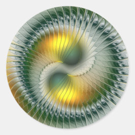 陰陽グリーンイエローアブストラクトカラフルフラクタル ラウンドシール