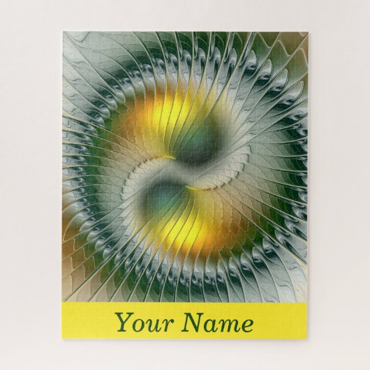 陰陽グリーンイエロー抽象芸術カラフルアート名 ジグソーパズル (縦)