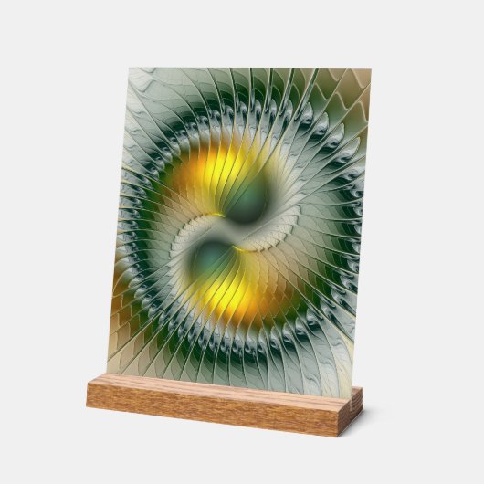 陰陽グリーンイエロー抽象芸術フラクカラフルトル アクリルサイン (傾斜)