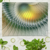 陰陽グリーンイエロー抽象芸術フラクカラフルトル キッチンタオル (折り畳み)