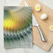 陰陽グリーンイエロー抽象芸術フラクカラフルトル キッチンタオル (四つ折り)