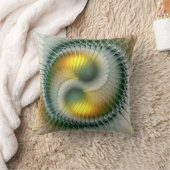 陰陽グリーンイエロー抽象芸術フラクカラフルトル クッション (ブランケット)