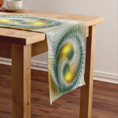 陰陽グリーンイエロー抽象芸術フラクカラフルトル ショートテーブルランナー (インサイチュ)
