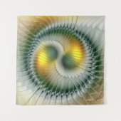 陰陽グリーンイエロー抽象芸術フラクカラフルトル タペストリー (正面(横))