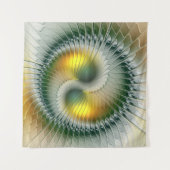 陰陽グリーンイエロー抽象芸術フラクカラフルトル タペストリー (正面)