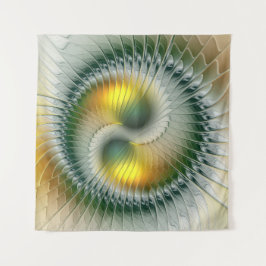 陰陽グリーンイエロー抽象芸術フラクカラフルトル タペストリー