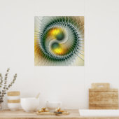 陰陽グリーンイエロー抽象芸術フラクカラフルトル ポスター (キッチン)