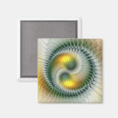 陰陽グリーンイエロー抽象芸術フラクカラフルトル マグネット (正面/裏面)