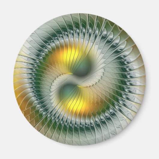 陰陽グリーンイエロー抽象芸術フラクカラフルトル マグネット (正面)