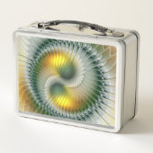 陰陽グリーンイエロー抽象芸術フラクカラフルトル メタルランチボックス (裏面)