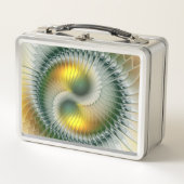 陰陽グリーンイエロー抽象芸術フラクカラフルトル メタルランチボックス (正面)