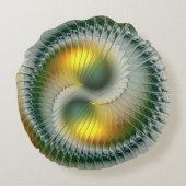 陰陽グリーンイエロー抽象芸術フラクカラフルトル ラウンドクッション (裏面)