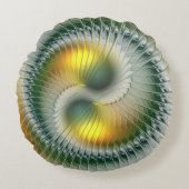 陰陽グリーンイエロー抽象芸術フラクカラフルトル ラウンドクッション (正面)