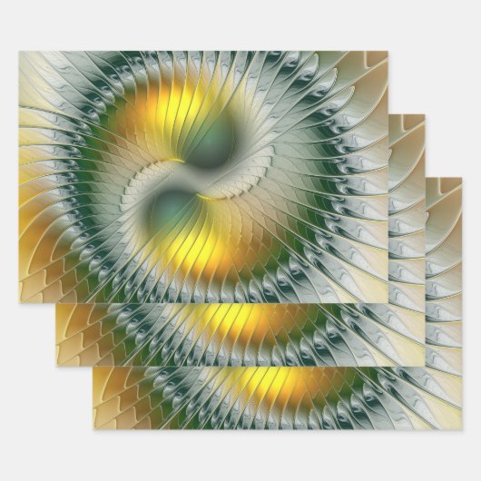 陰陽グリーンイエロー抽象芸術フラクカラフルトル ラッピングペーパーシート (セット)
