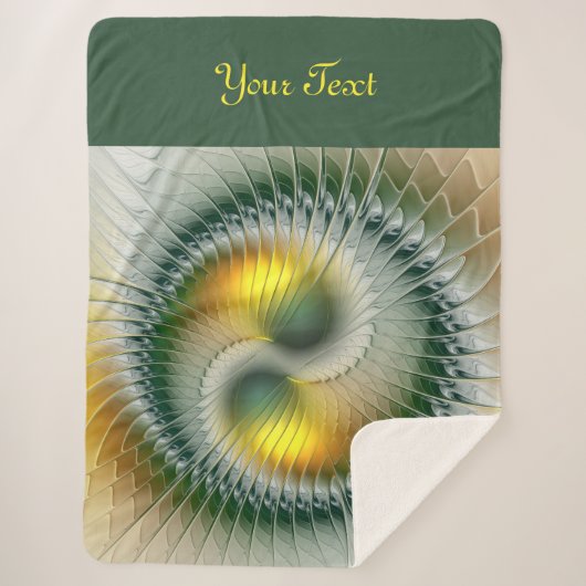 陰陽グリーンイエロー抽象芸術フラクタル文字 シェルパブランケット (正面)