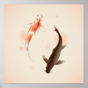 陰陽コイのスタイル絵画魚 ポスター