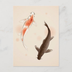 陰陽コイのスタイル絵画魚 ポストカード