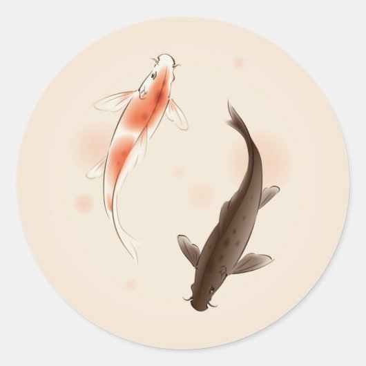 陰陽コイのスタイル絵画魚 ラウンドシール (正面)