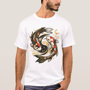 陰陽コイ魚 和風美学 Tシャツ