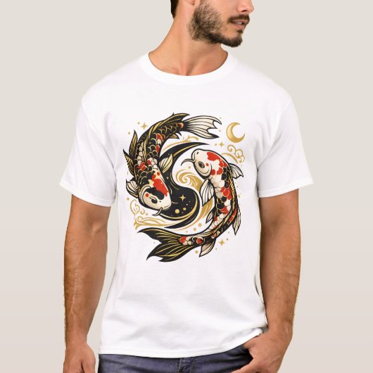陰陽コイ魚 和風美学 Tシャツ (正面)