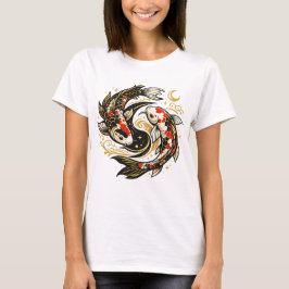 陰陽コイ魚 和風美学 Tシャツ