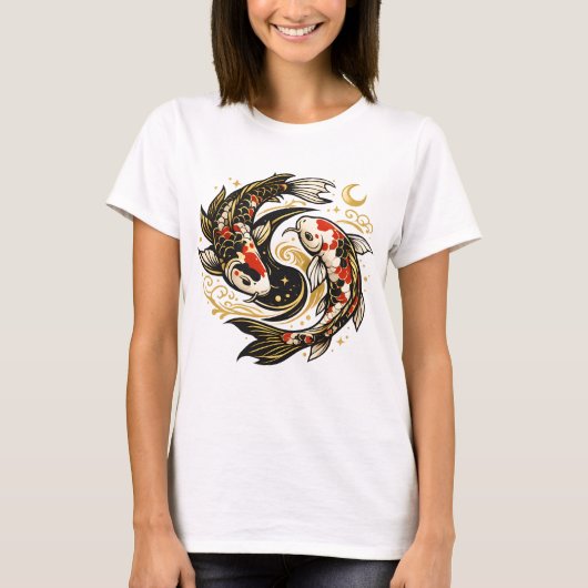 陰陽コイ魚 和風美学 Tシャツ (正面)