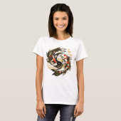 陰陽コイ魚 和風美学 Tシャツ (正面フル)