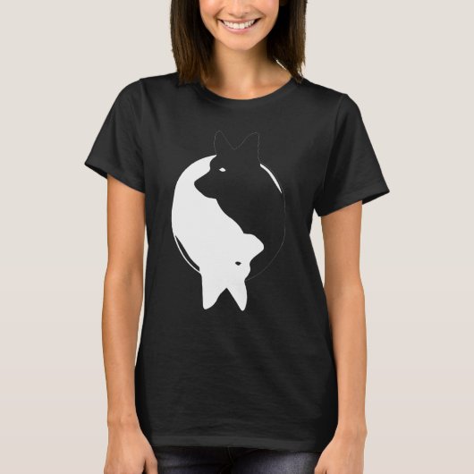 陰陽コーギー・ペンブロークシンボル 禅 瞑想 Tシャツ (正面)