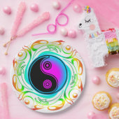 陰陽サイケデリックレインボータトゥー ペーパープレート (パーティー)