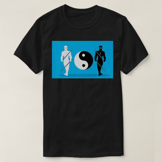 陰陽サムライ忍者ブルー背景素晴らしギフト Tシャツ (デザイン正面)