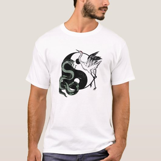 陰陽スネーク及びクレーン記号 Tシャツ (正面)