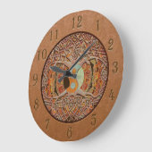 陰陽ツリーオブライフタンレザールック ラージ壁時計 (傾斜)