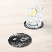 陰陽ツリー横（白黒） ラウンドペーパーコースター (インサイチュ)