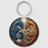 陰陽デザインの青龍と金龍 キーホルダー (裏面)