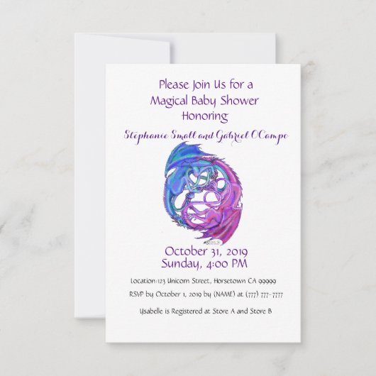 陰陽ドラゴンベビーパーソナライズされたレインボーカスタムン 招待状 (正面)