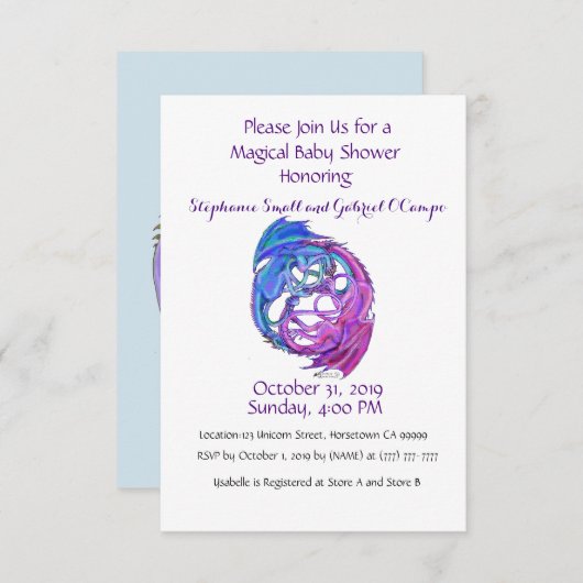 陰陽ドラゴンベビーパーソナライズされたレインボーカスタムン 招待状 (正面/裏面)